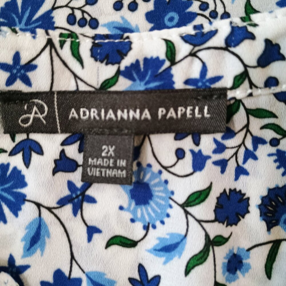 EUC: Adrianna Papell Sz 2X Blue Floral Sleeveless V-Neck Blouse Tank Top - Picture 3 of 6